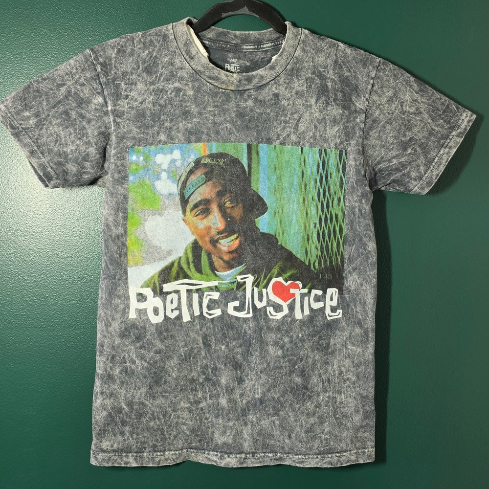 Poetic Justice Tupac Shakur Acid Wash Graphic Tee Gray Small 2Pac Movie Shirt